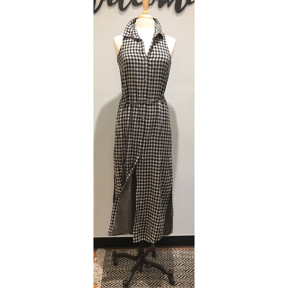 NWT MAXI  by white crow, leather tie belt black & taupe check, button up. - Picture 4 of 10